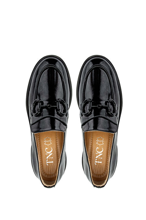 Tamer Tanca Kadın Hakiki Deri Siyah Rugan Loafer Ayakkabı - Görsel 4