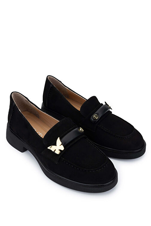 Tamer Tanca Kadın Hakiki Deri Siyah Süet Loafer Ayakkabı - Görsel 3