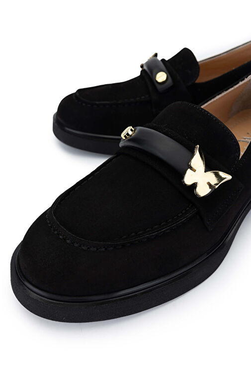 Tamer Tanca Kadın Hakiki Deri Siyah Süet Loafer Ayakkabı - Görsel 4