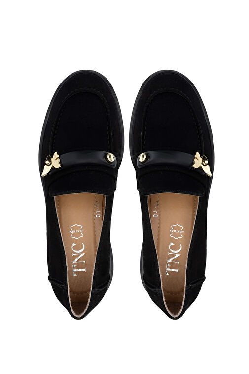 Tamer Tanca Kadın Hakiki Deri Siyah Süet Loafer Ayakkabı - Görsel 6