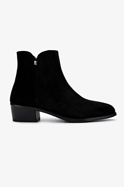 Valmenti Kadın Hakiki Deri Siyah Süet Topuklu Bot - Görsel 2