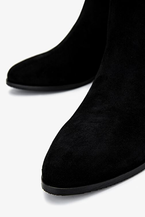 Valmenti Kadın Hakiki Deri Siyah Süet Topuklu Bot - Görsel 4