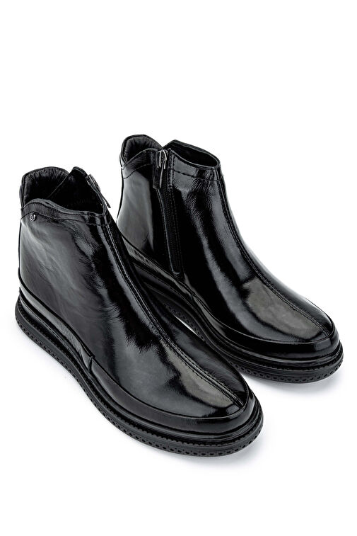 Tamer Tanca Kadın Hakiki Deri Siyah Rugan Casual Bot - Görsel 3