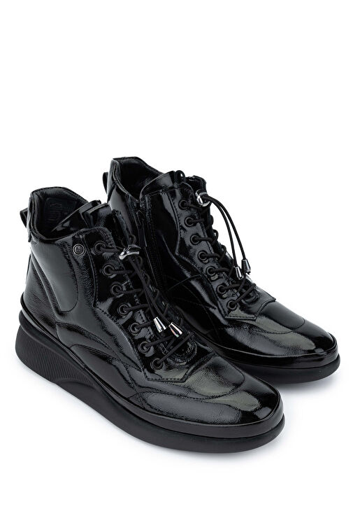 Tamer Tanca Kadın Hakiki Deri Siyah Rugan Casual Bot - Görsel 3