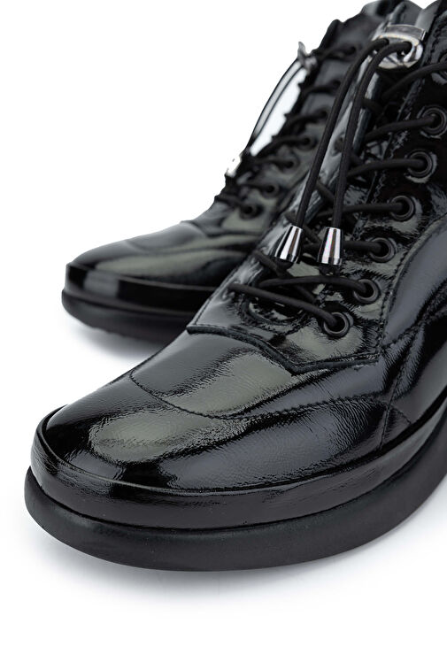 Tamer Tanca Kadın Hakiki Deri Siyah Rugan Casual Bot - Görsel 4