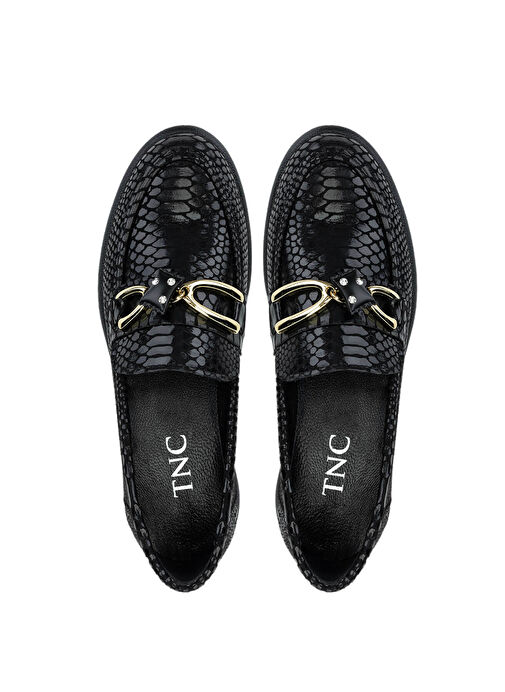 Tamer Tanca Kadın Suni Deri Siyah Kroko Loafer Ayakkabı - Görsel 6