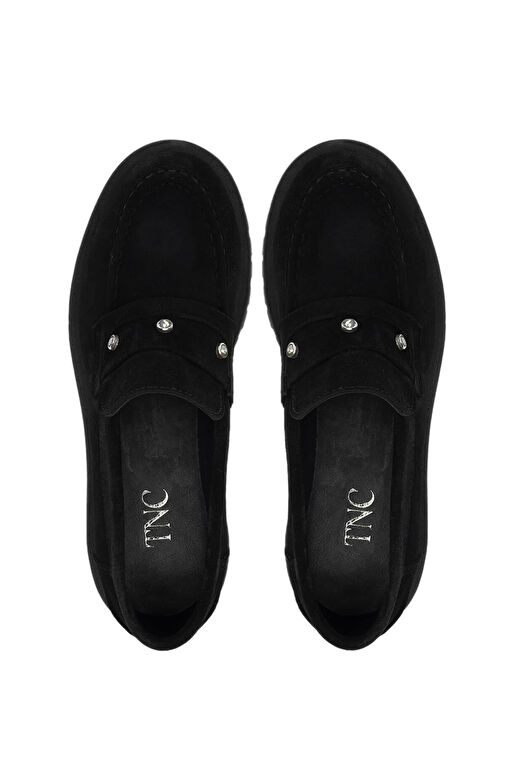 Tamer Tanca Kadın Hakiki Deri Siyah Süet Loafer Ayakkabı - Görsel 6