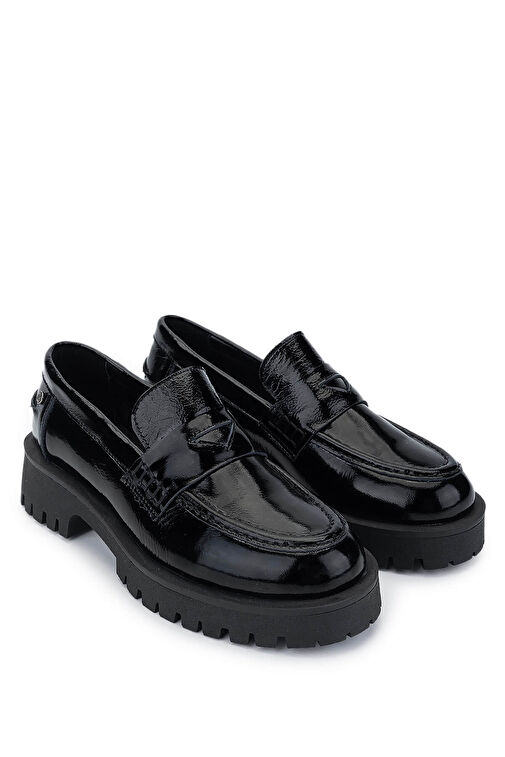 Tamer Tanca Kadın Hakiki Deri Siyah Rugan Loafer Ayakkabı - Görsel 3