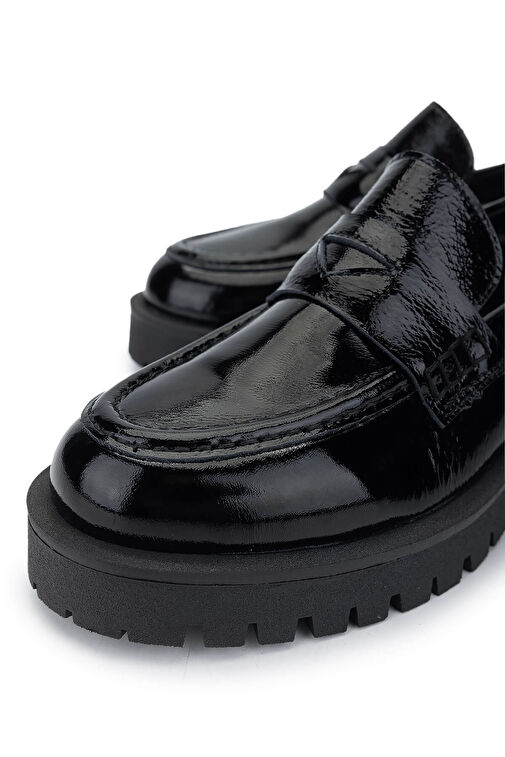 Tamer Tanca Kadın Hakiki Deri Siyah Rugan Loafer Ayakkabı - Görsel 4