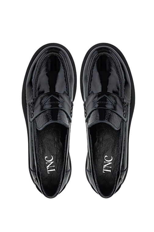 Tamer Tanca Kadın Hakiki Deri Siyah Rugan Loafer Ayakkabı - Görsel 6