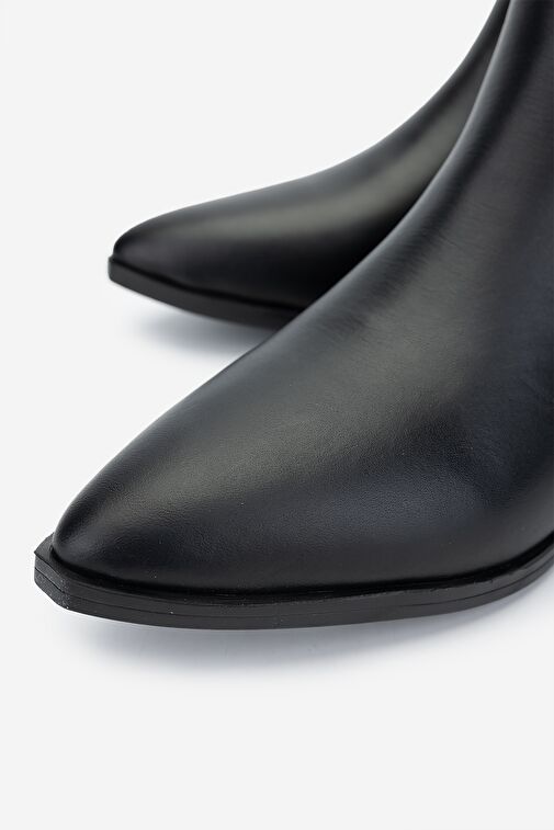 Valmenti Kadın Siyah Deri Topuklu Bot - Görsel 4
