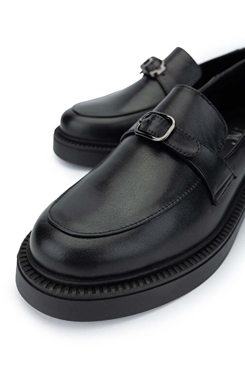 Tamer Tanca Kadın Hakiki Deri Siyah Deri Loafer Ayakkabı - Görsel 4