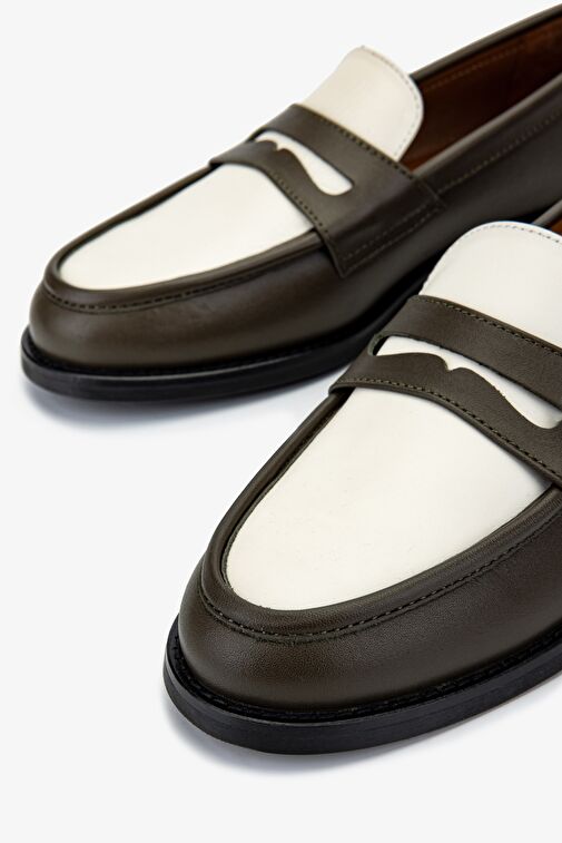 Valmenti Siyah-Bej Kadın Deri Loafer 1058 01 BN AYK SK24-25 - Görsel 4