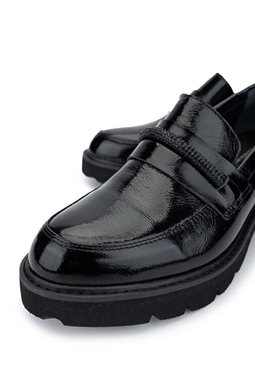 Tamer Tanca Kadın Hakiki Deri Siyah Rugan Loafer Ayakkabı - Görsel 4