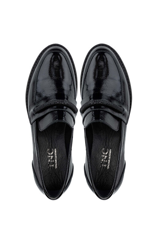 Tamer Tanca Kadın Hakiki Deri Siyah Rugan Loafer Ayakkabı - Görsel 6