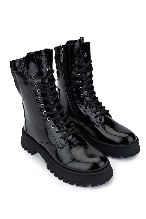 Tamer Tanca Kadın Hakiki Deri Siyah Rugan Casual Bot - Görsel 3