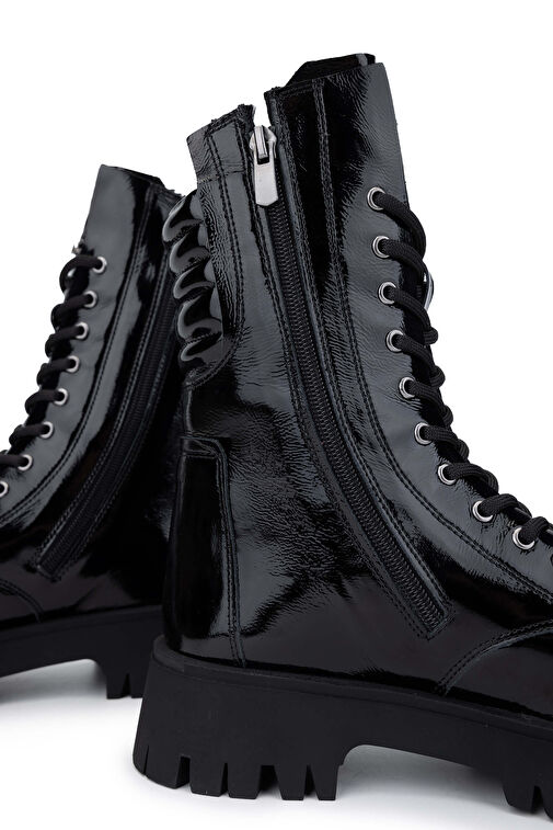 Tamer Tanca Kadın Hakiki Deri Siyah Rugan Casual Bot - Görsel 5