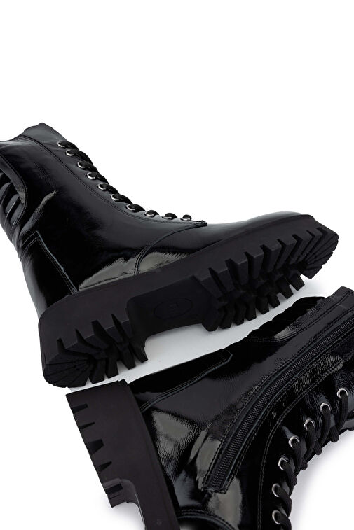 Tamer Tanca Kadın Hakiki Deri Siyah Rugan Casual Bot - Görsel 6