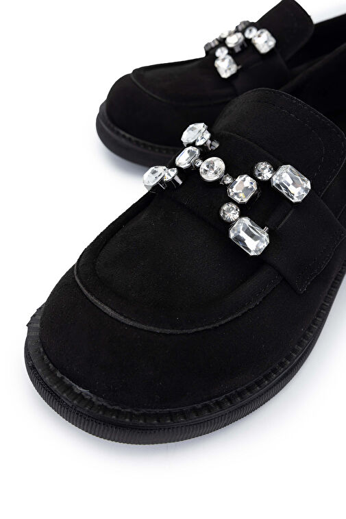 Tamer Tanca Kadın Hakiki Deri Siyah Süet Loafer Ayakkabı - Görsel 4