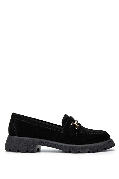 Tamer Tanca Kadın Hakiki Deri Siyah Süet Loafer Ayakkabı - Görsel 2