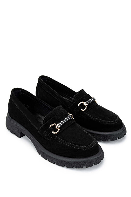 Tamer Tanca Kadın Hakiki Deri Siyah Süet Loafer Ayakkabı - Görsel 3