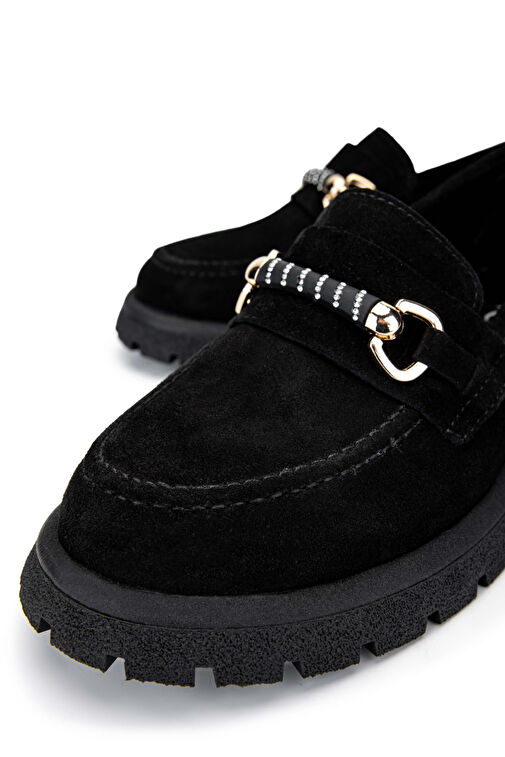 Tamer Tanca Kadın Hakiki Deri Siyah Süet Loafer Ayakkabı - Görsel 5