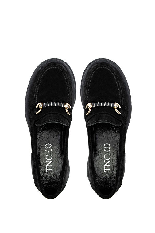 Tamer Tanca Kadın Hakiki Deri Siyah Süet Loafer Ayakkabı - Görsel 4