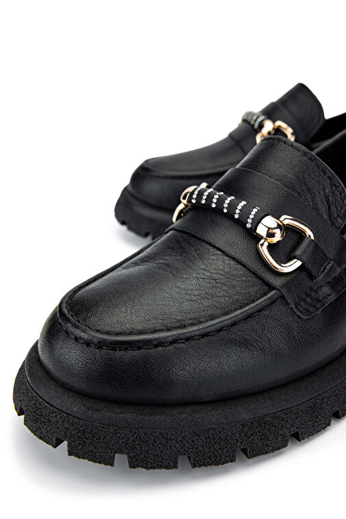 Tamer Tanca Kadın Hakiki Deri Siyah Deri Loafer Ayakkabı - Görsel 5