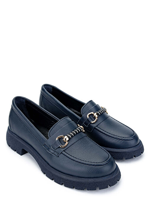 Tamer Tanca Kadın Hakiki Deri Lacivert Loafer Ayakkabı - Görsel 3