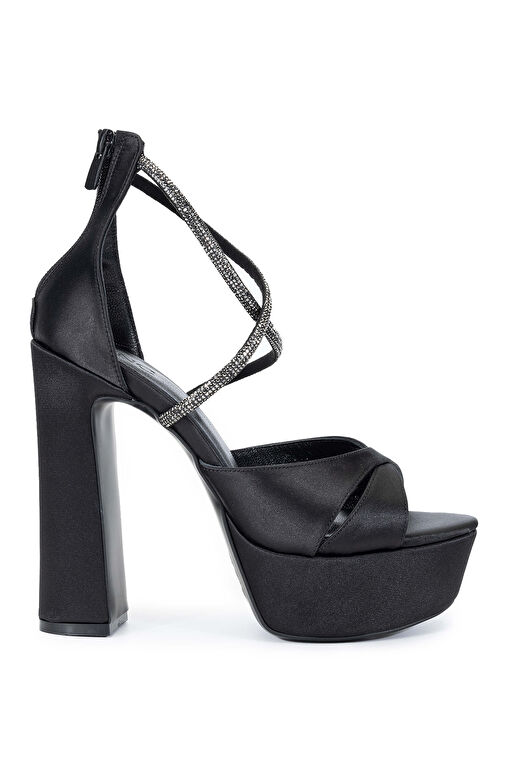 Tamer Tanca Kadın Hakiki Deri Siyah Saten Topuklu Ayakkabı - Görsel 2