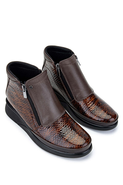 Tamer Tanca Kadın Hakiki Deri Kahverengi Kroko Casual Bot - Görsel 3