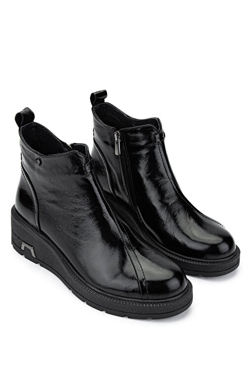 Tamer Tanca Kadın Hakiki Deri Siyah Rugan Casual Bot - Görsel 3