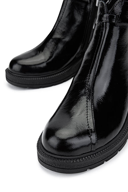 Tamer Tanca Kadın Hakiki Deri Siyah Rugan Casual Bot - Görsel 4