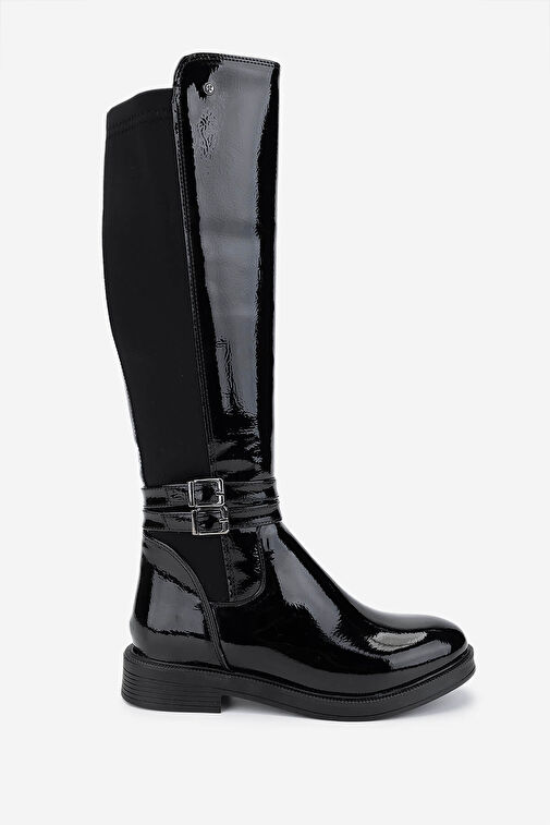 Tamer Tanca Kadın Suni Deri Siyah Rugan Casual Çizme - Görsel 2