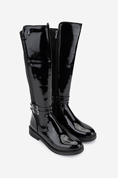 Tamer Tanca Kadın Suni Deri Siyah Rugan Casual Çizme - Görsel 3