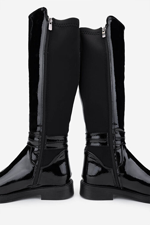 Tamer Tanca Kadın Suni Deri Siyah Rugan Casual Çizme - Görsel 5