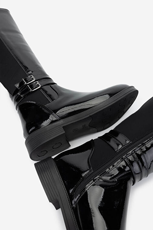 Tamer Tanca Kadın Suni Deri Siyah Rugan Casual Çizme - Görsel 6