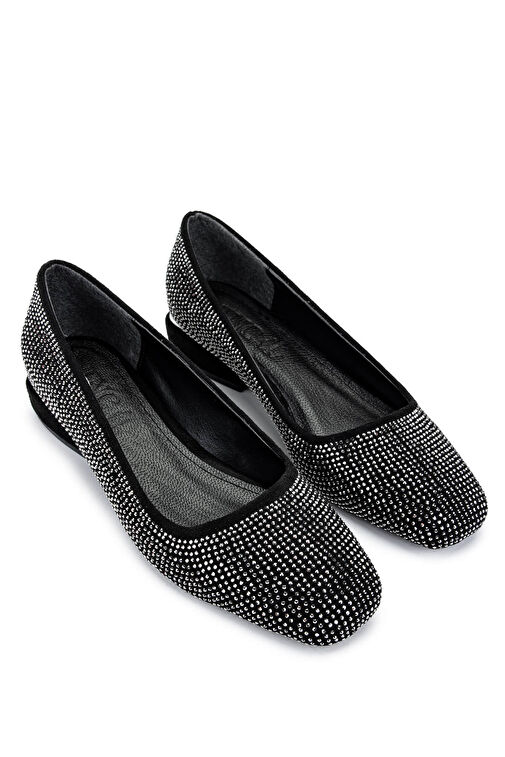 Tamer Tanca Kadın Suni Deri Siyah/Siyah Taş Babet Ayakkabı - Görsel 3