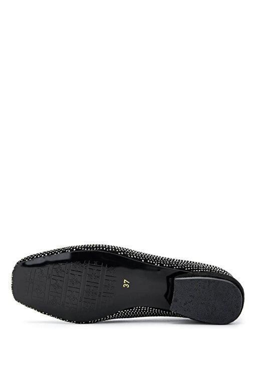 Tamer Tanca Kadın Suni Deri Siyah/Siyah Taş Babet Ayakkabı - Görsel 4