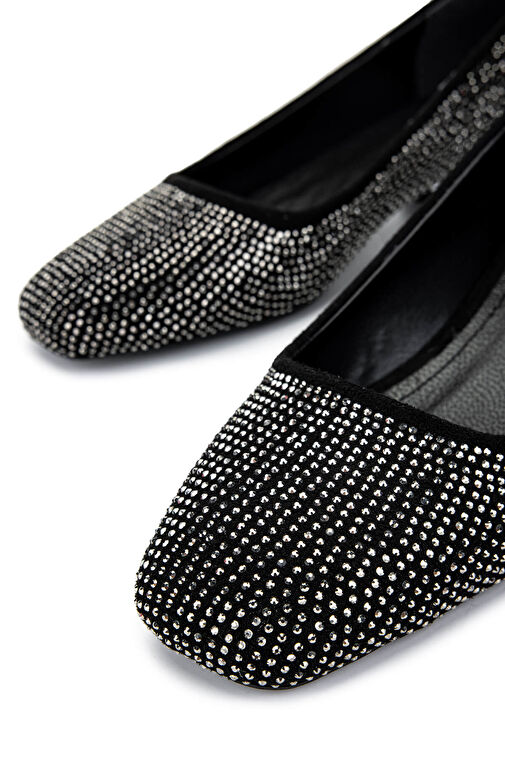 Tamer Tanca Kadın Suni Deri Siyah/Siyah Taş Babet Ayakkabı - Görsel 5