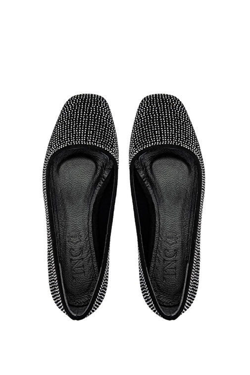 Tamer Tanca Kadın Suni Deri Siyah/Siyah Taş Babet Ayakkabı - Görsel 6