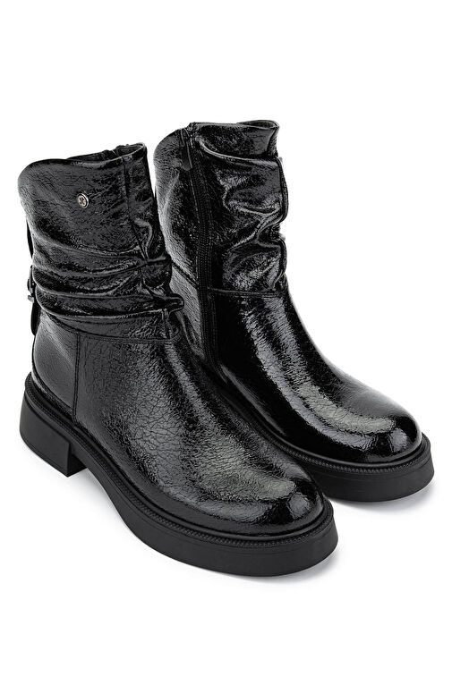 Tamer Tanca Kadın Hakiki Deri Siyah Rugan Casual Bot - Görsel 3