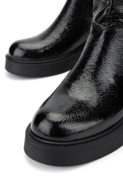 Tamer Tanca Kadın Hakiki Deri Siyah Rugan Casual Bot - Görsel 4