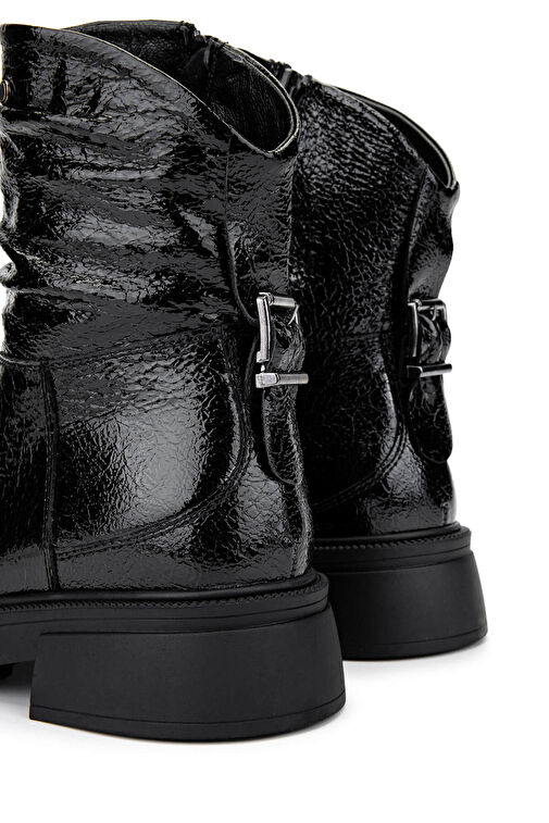 Tamer Tanca Kadın Hakiki Deri Siyah Rugan Casual Bot - Görsel 5