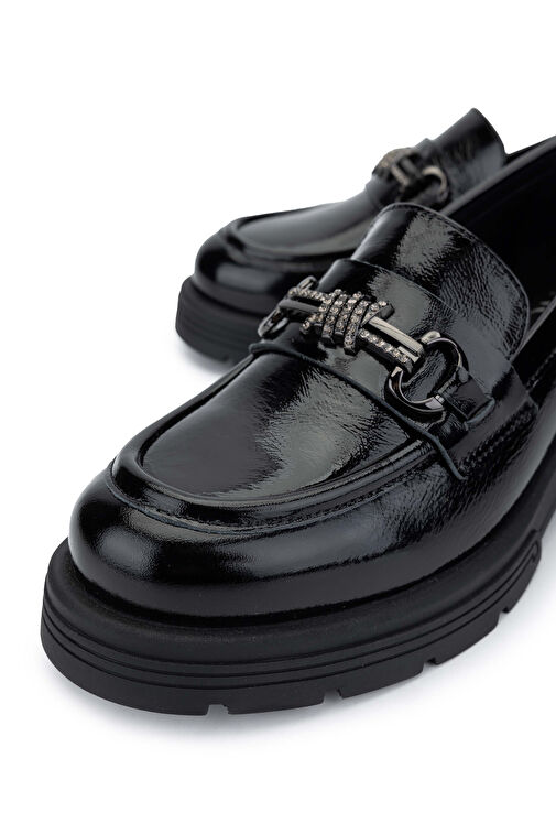 Tamer Tanca Kadın Hakiki Deri Siyah Rugan Loafer Ayakkabı - Görsel 4