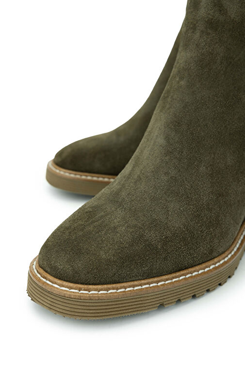 Tamer Tanca Kadın Hakiki Deri Haki Süet Casual Bot - Görsel 4