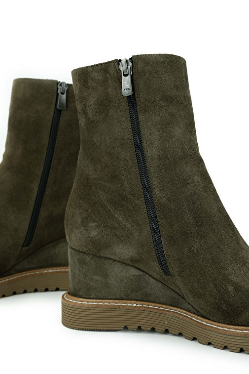 Tamer Tanca Kadın Hakiki Deri Haki Süet Casual Bot - Görsel 5