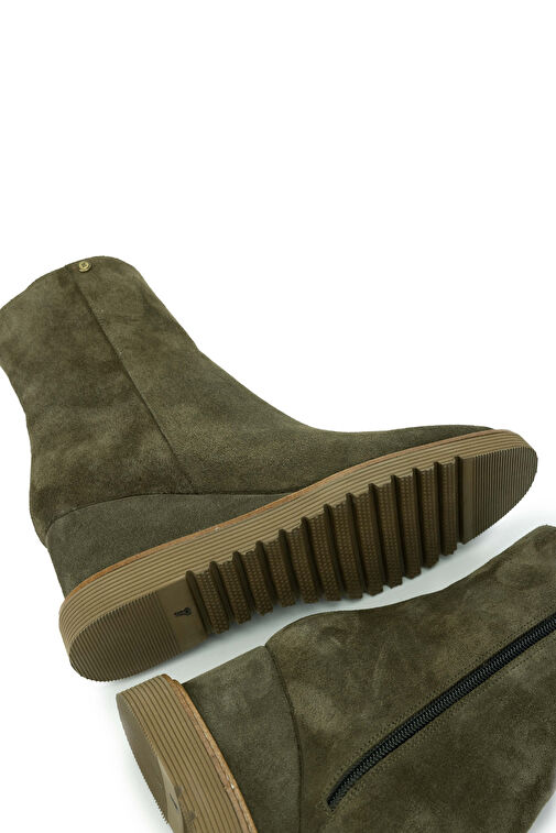 Tamer Tanca Kadın Hakiki Deri Haki Süet Casual Bot - Görsel 6