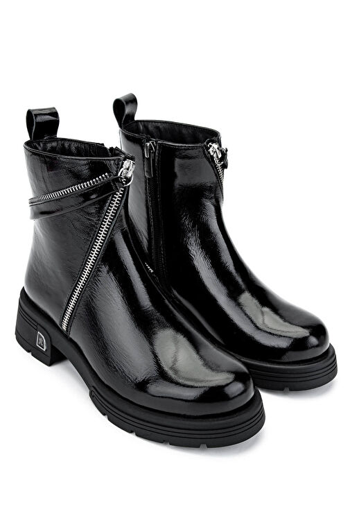 Tamer Tanca Kadın Hakiki Deri Siyah Rugan Casual Bot - Görsel 3