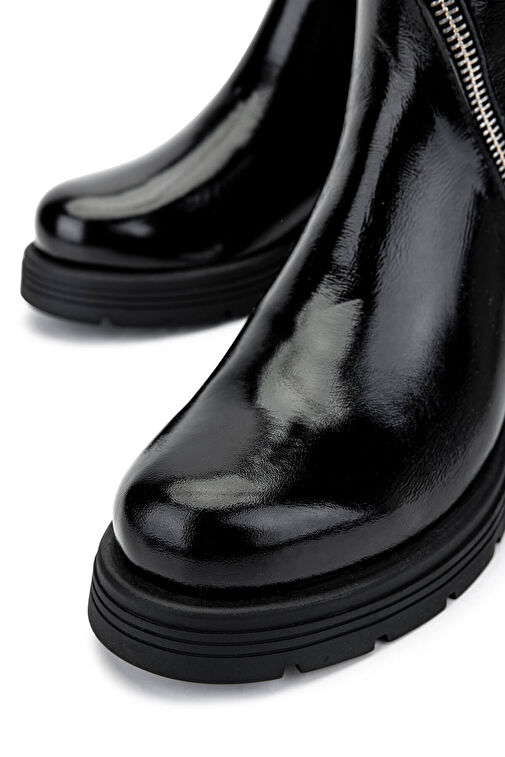 Tamer Tanca Kadın Hakiki Deri Siyah Rugan Casual Bot - Görsel 5